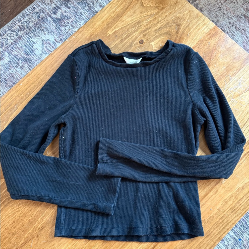 Classic Black Ribbed Long Sleeve Shirt